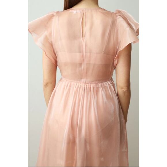 Reformation Glory Sheer Organza Tulle Deep V Ruffle Sleeve Pink Midi Dress Sz S - Picture 3 of 10